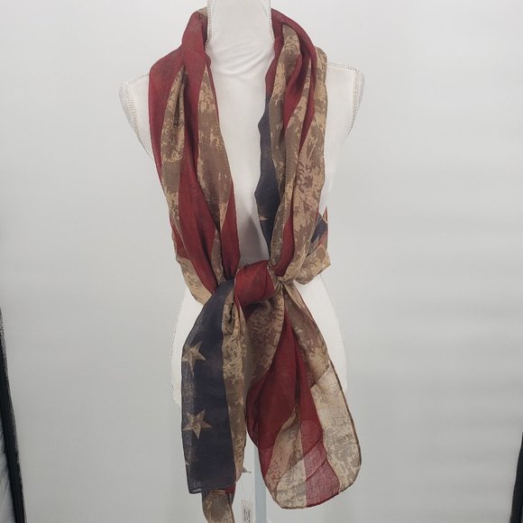 American Flag Scarf Vest Boho Antiqued Americana Festival One Size NWT - Picture 6 of 7